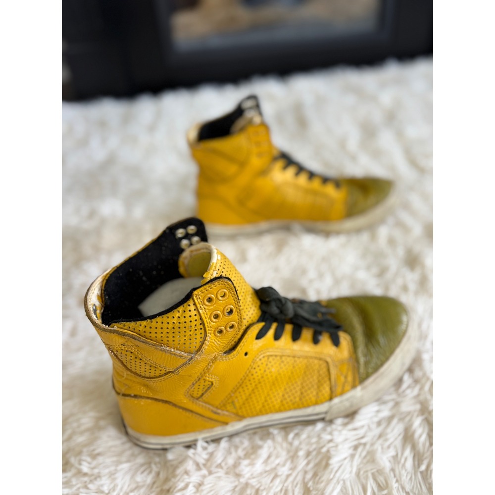 Justin Bieber Supra High Top Sneakers Yellow Green Leather Skate Shoes US 7.5‎ - Picture 4 of 8